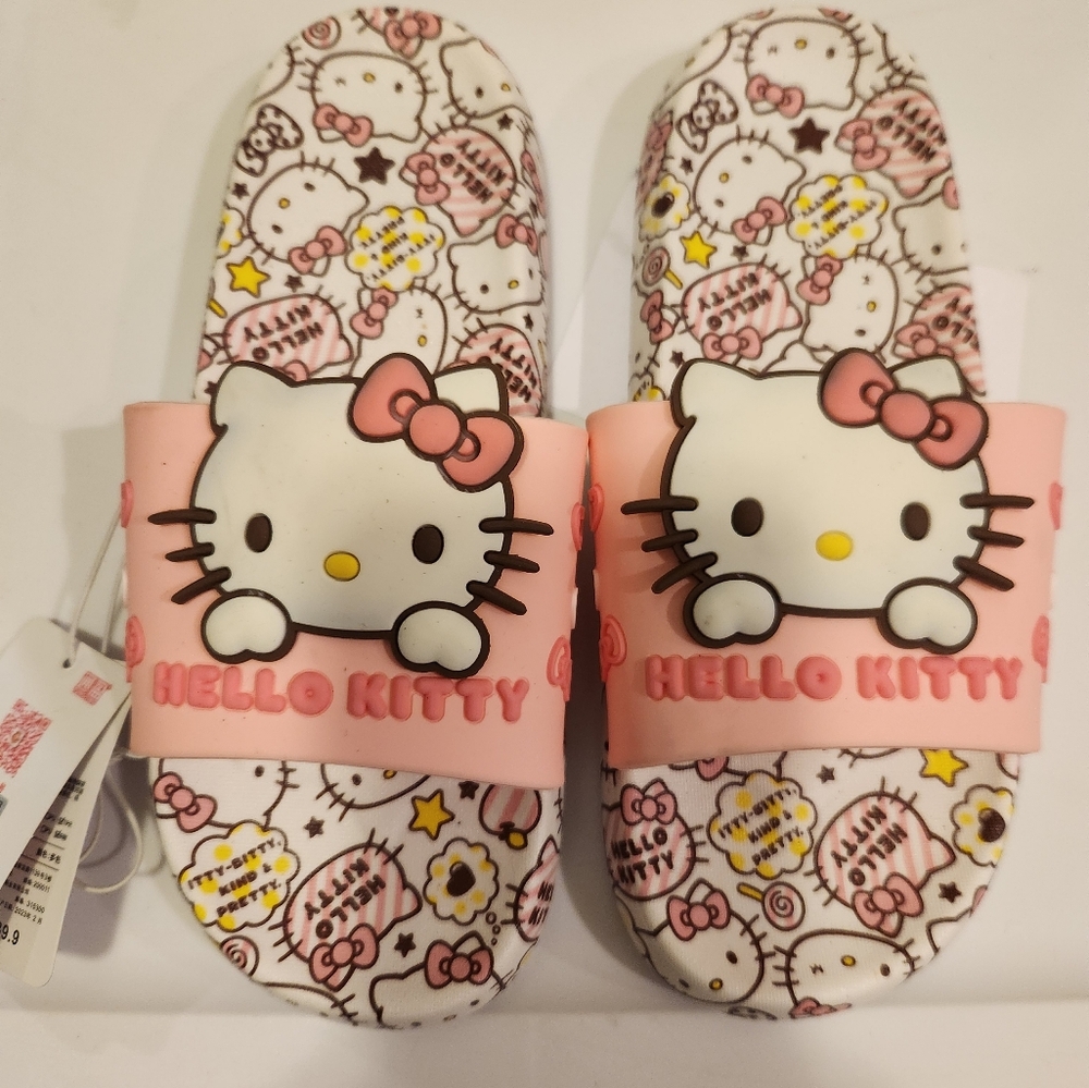 Hello Kitty Pink and White Summer Pool Beach Slides Shoes Size 5, 6 & 7
